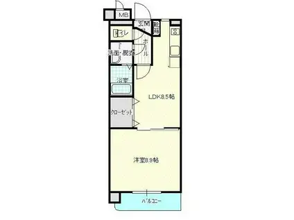 ハッピーフライト(1LDK/5階)の間取り写真