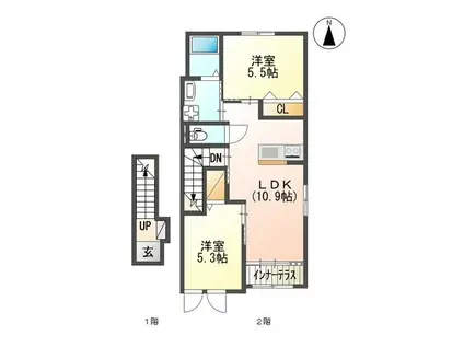 リオグランデ石崎 1番館(2LDK/1階)の間取り写真