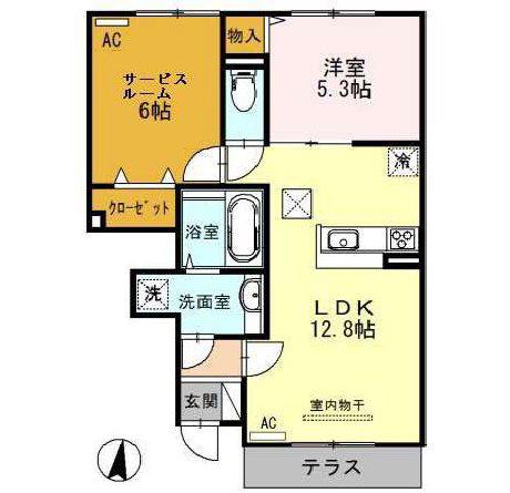ハピネス桜(1SLDK/1階)の間取り写真