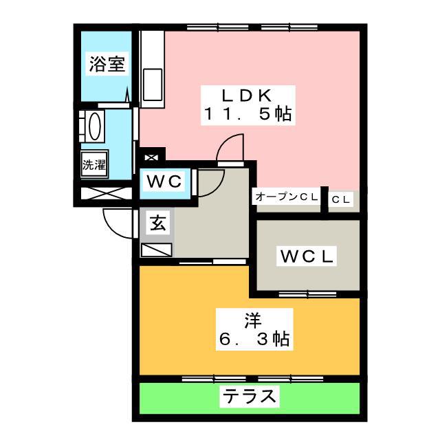 エーデルハイム B棟(1LDK/1階)の間取り写真