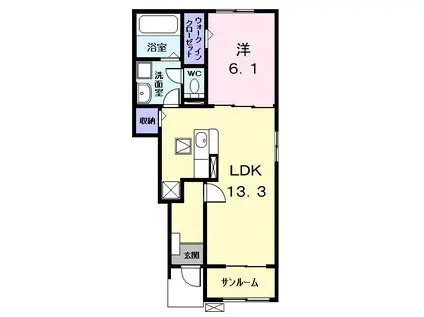 セシルI(1LDK/1階)の間取り写真