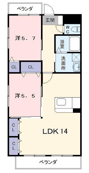 エミネンス(2LDK/3階)の間取り写真