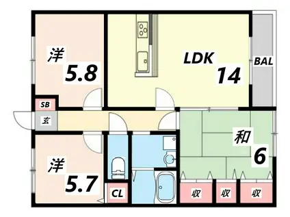 カサグランデ東延末(3LDK/2階)の間取り写真