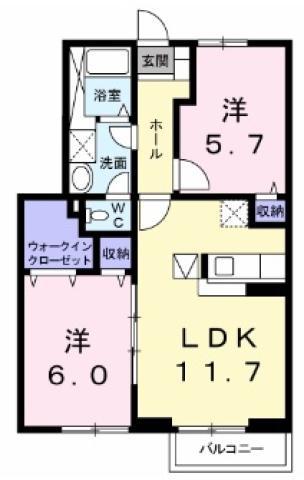 カサ モデルナ I(2LDK/1階)の間取り写真