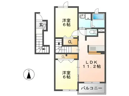 コットン ハウス B(2LDK/2階)の間取り写真
