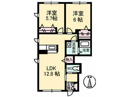 シャーメゾンTOWN福山北 C棟(2LDK/1階)の間取り写真