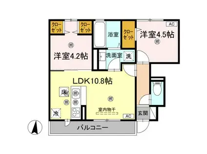 ステラアーク(2LDK/1階)の間取り写真