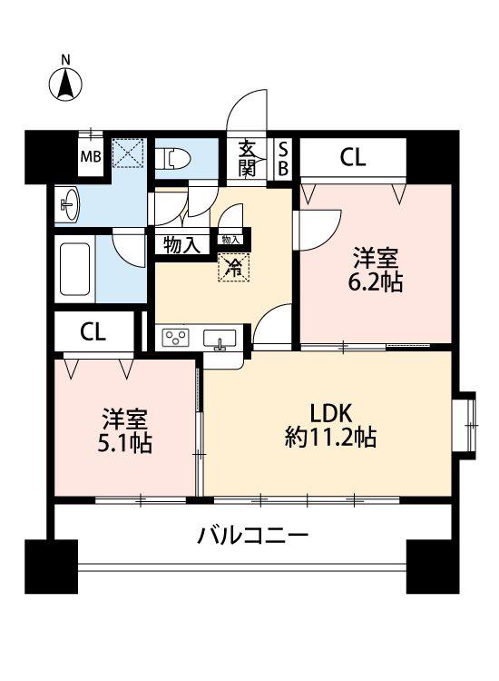 フォーエス新町(2LDK/6階)の間取り写真