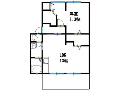 ハイツサンライフ C・D(1LDK/1階)の間取り写真