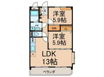 リヴェール ドミール(2LDK/3階)の間取り写真
