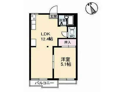 ハイネス田中II A棟(1LDK/2階)の間取り写真