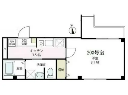 リビオン(1K/2階)の間取り写真