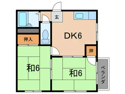 コーポ松本II(2DK/2階)の間取り写真