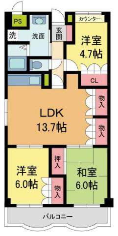 ルノン大森ドゥ(3LDK/4階)の間取り写真
