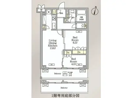 ミレーネ滝野川(2LDK/4階)の間取り写真
