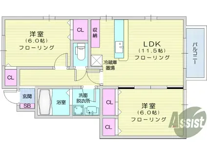 レセンテヴィラTA(2LDK/1階)の間取り写真