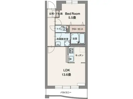 プレミアムコートみなみ野Ⅱ(1LDK/1階)の間取り写真