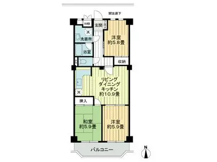 みゆきパークマンション A棟(3LDK/13階)の間取り写真