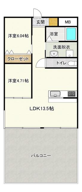 アソルティ伝馬町(2LDK/2階)の間取り写真