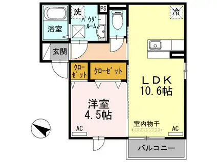 OK-ROOM住崎(1LDK/1階)の間取り写真