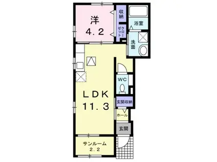 デイジー ベル(1LDK/1階)の間取り写真