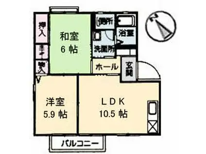 クレール華C棟(2LDK/2階)の間取り写真