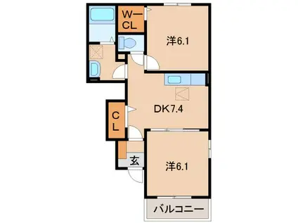 グラン・ポシビリテ II(2DK/1階)の間取り写真