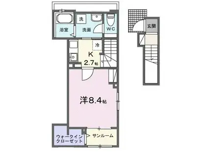 YS BASE 三つの木(1K/2階)の間取り写真