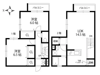 デニスコート西棟(2LDK/1階)の間取り写真