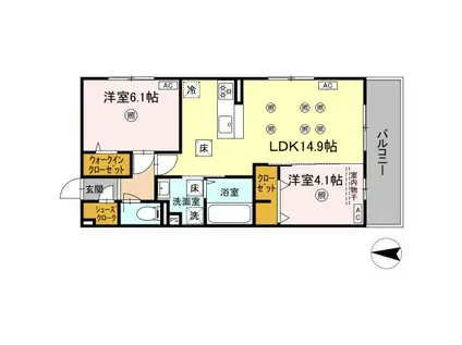 アクアフェリーチェ A棟(2LDK/1階)の間取り写真
