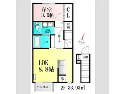 BAUセントラル(1LDK/2階)の間取り写真