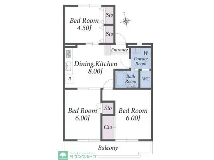 NINETY相模大野(3DK/1階)の間取り写真