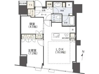 BRILLIA TOWER堂島(2LDK/4階)の間取り写真