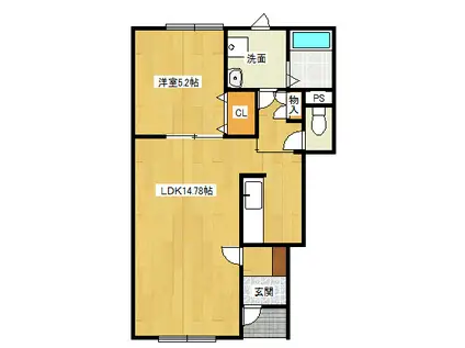 ハウスKII(1LDK/1階)の間取り写真