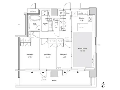 ザ・パークハビオ代々木(3LDK/7階)の間取り写真