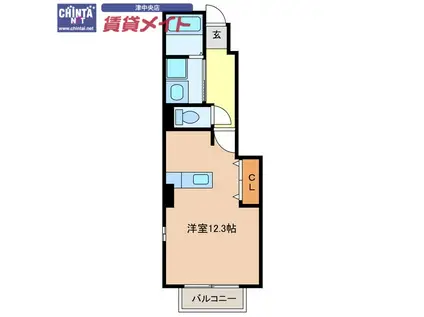 グリーンヒルズ A棟(ワンルーム/1階)の間取り写真