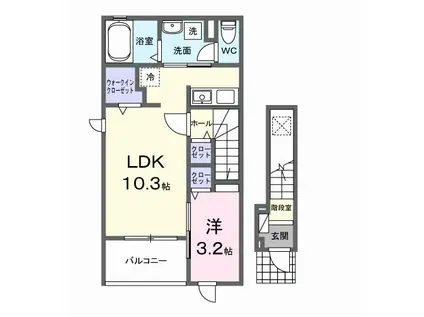 ウエストコート(1LDK/2階)の間取り写真
