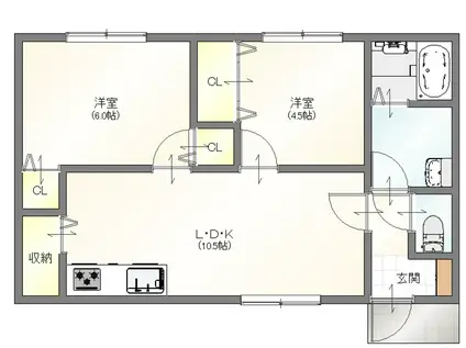 IKKA国武II C棟(2LDK/1階)の間取り写真