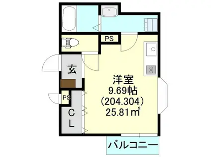 朝日レジデンス春日(ワンルーム/2階)の間取り写真