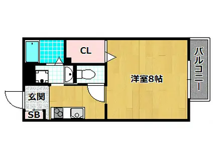 プレイスKM C棟(1K/1階)の間取り写真