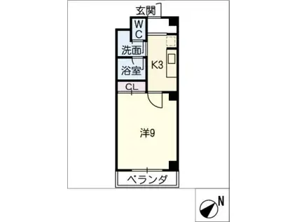 ウエストハイム(1K/3階)の間取り写真