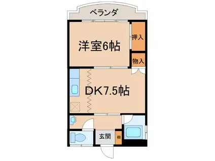 ブルーメン札元A棟(1DK/3階)の間取り写真