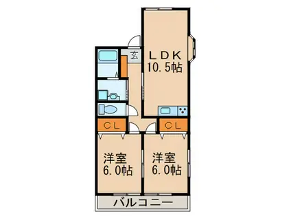 インフィニティエイトA(2LDK/1階)の間取り写真