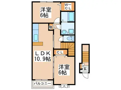 ニュー・エアリーA・B(2LDK/2階)の間取り写真