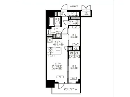 K-COURT谷町四丁目(2LDK/14階)の間取り写真