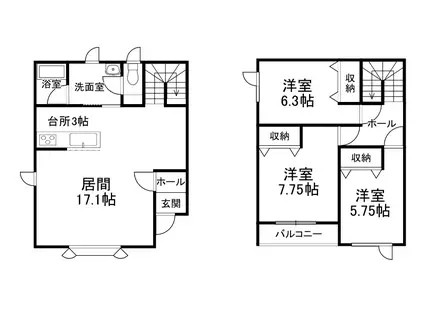 ノースヴィレッジII(3LDK/1階)の間取り写真
