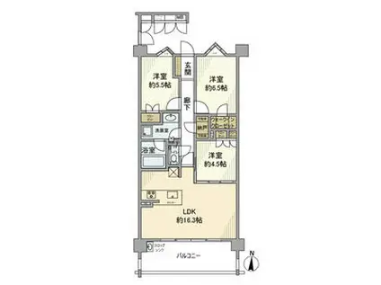 プレティナレジデンス植田(3LDK/3階)の間取り写真