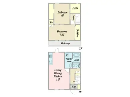 第2メゾネット上原(2LDK/1階)の間取り写真