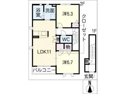 サニースポットA棟(2LDK/2階)の間取り写真