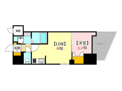 S-RESIDENCE国泰寺町一丁目(1LDK/3階)の間取り写真
